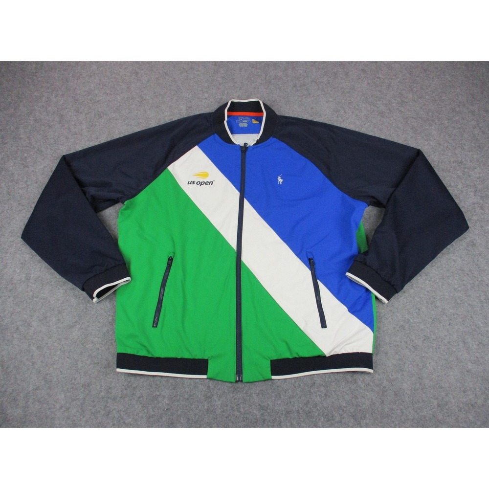 Polo Ralph Lauren Jacket Mens Large Blue Green US Open Tennis Zip Up Flight Coat